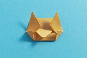 Step by step photo instruction how to make origami paper kitty. Simple diy kids children's concept.