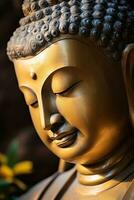 AI generated closeup of Buddha statue in buddhist temple photo