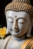 AI generated closeup of Buddha statue in buddhist temple photo