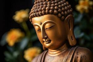 AI generated closeup of Buddha statue in buddhist temple photo