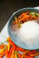 smoke beef with chili and rice photo