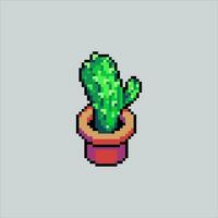 píxel Arte ilustración cactus en maceta. pixelado cactus. cactus en maceta pixelado para el píxel Arte juego y icono para sitio web y vídeo juego. antiguo colegio retro vector