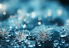 AI generated Blue winter background with transparent snowflakes and ice details. Christmas time. photo