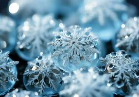 AI generated Background with closeup of a group of snowflakes. Christmas time photo