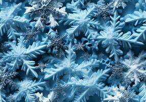 AI generated Background with closeup of a group of snowflakes. Christmas time photo