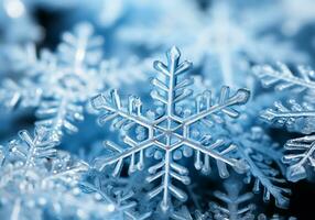 AI generated Background with closeup of a group of snowflakes. Christmas time photo