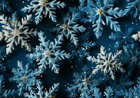 AI generated Background with closeup of a group of snowflakes. Christmas time photo