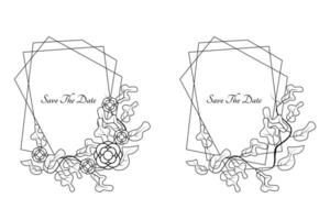 Wedding frame. branches and flowers. line art style vector