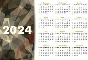 Simple calendar for 2024 year. vector