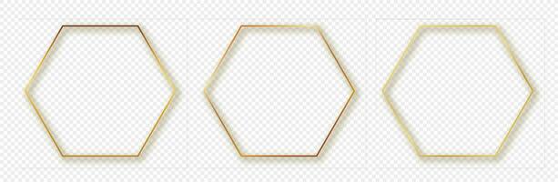 Gold glowing hexagon frame vector