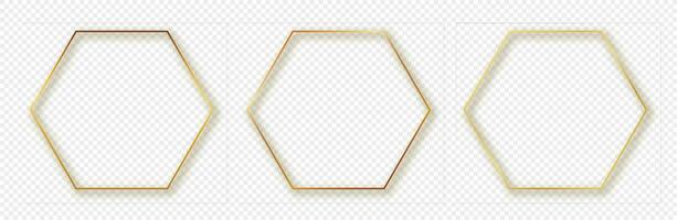 Gold glowing hexagon frame vector