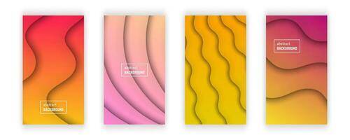 Abstract minimal gradient geometric background.  Set of four wave layer shape for banner, templates, cards. Vector illustration.