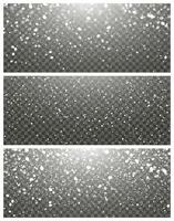 Snowfall and falling snowflakes on background. Set of three backdrops. White snowflakes and Christmas snow. Vector illustration