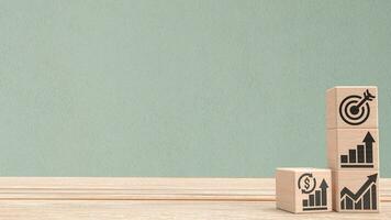 The man figure and wood cube for Business concept 3d rendering. photo
