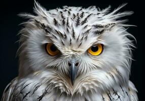 AI generated Realistic portrait of an owl on dark background. photo