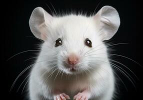 ai generado realista retrato de un blanco ratón en oscuro antecedentes foto