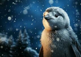 ai generado pingüinos en el nieve en invierno paisaje con que cae nieve foto