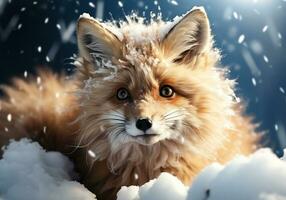 AI generated Red fox in winter landscape with falling snow photo