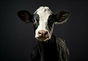 ai generado realista retrato de un vaca en oscuro antecedentes foto