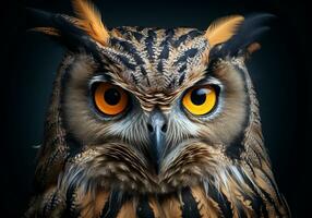 AI generated Realistic portrait of an owl on dark background. photo