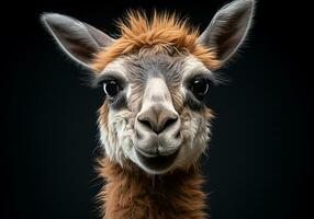 AI generated Realistic portrait of a llama on dark background. photo