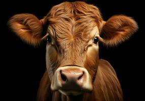 AI generated Realistic portrait of a cow on dark background photo