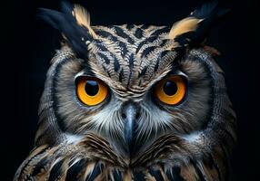 AI generated Realistic portrait of an owl on dark background. photo