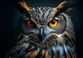 AI generated Realistic portrait of an owl on dark background. photo