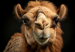 AI generated Realistic portrait of a camel on dark background. photo