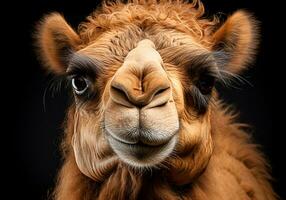 AI generated Realistic portrait of a camel on dark background. photo