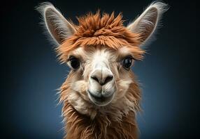 AI generated Realistic portrait of a llama on dark background. photo