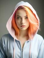 AI generated Young teenager wearing a colorful hoodie. Casual fashion photo