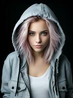 AI generated Young teenager wearing a colorful hoodie. Casual fashion photo