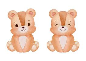 Watercolor Brown Color Teddy Bear Sitting on White Background Vector