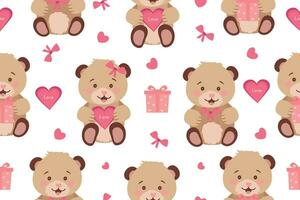 Seamless pattern with cute teddy bears. Drawing for Valentine's Day, Teddy Bear Day. Vector illustration. Vector. Vector