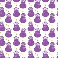 Seamless pattern of magic pouch with Tarot cards and decorative stars in trendy purple monochrome vector