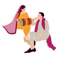 vector indian wedding bride and groom wearing traditional wedding dresses