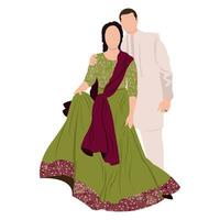 vector indian wedding bride and groom wearing traditional wedding dresses
