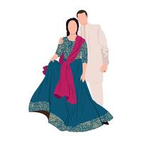 vector indian wedding bride and groom wearing traditional wedding dresses