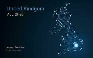 United Kingdom, Great Britain Glowing Map with a capital of London Shown in a Microchip Pattern. E-government. World Countries vector maps. Microchip Series