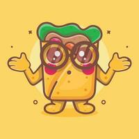 kawaii burrito comida personaje mascota con confuso expresión aislado dibujos animados en plano estilo diseño vector