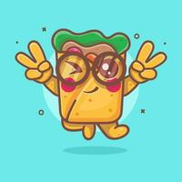 frio burrito comida personaje mascota con paz firmar mano gesto aislado dibujos animados en plano estilo diseño vector