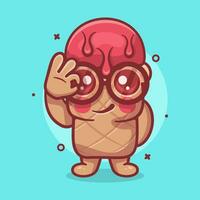 kawaii ice cream use cone character mascot with ok sign hand gesture isolated cartoon in flat style design vector