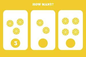 Counting game for kids. How many lemon are there Educational worksheet design for children. vector