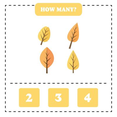 How many leaf are there Educational worksheet design for children. Counting game for kids.