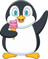 Cartoon illustration of cute penguin holding ice cream vector