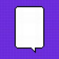 Pixel tall vertical dialog box against bright purple checkered background. Illustration in the style of an 8-bit retro game, controller, cute frame for inscriptions. vector