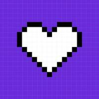 Pixel game life bar in red color on a bright purple background. Heart icon, illustration in 8-bit retro game style, controller, lives are over. vector