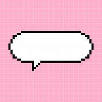 Oval cute horizontal frame in the shape of a pixelated dialog box on a pink checkered background. Vector element in 8-bit retro gaming style, bubble.