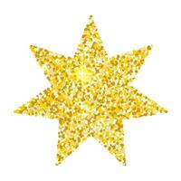 Golden glitter star with seven rays isolated on white background. Sparkling vector holiday decor, metallic element.